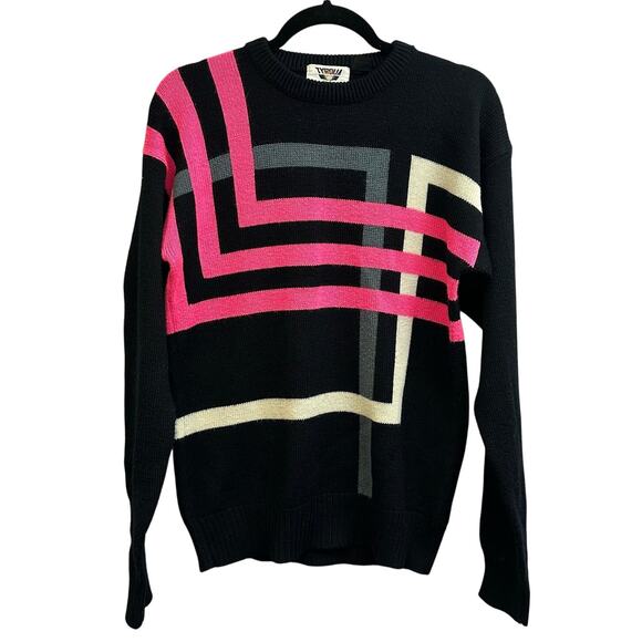 Tyrolia Head Vintage Ski Sweater Abstract Black Pink Wool Blend Small Retro Snow - Picture 1 of 6